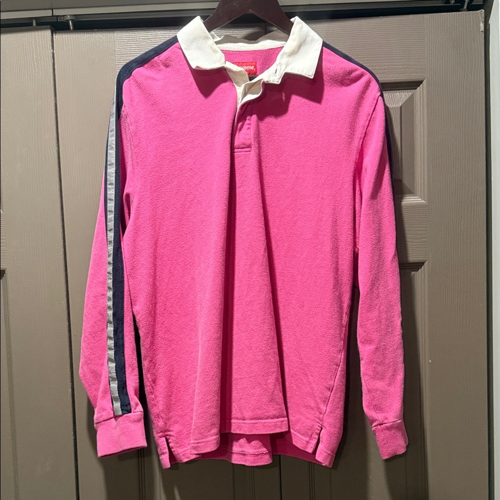 Supreme Pink Polo with reflective Stripe Accent